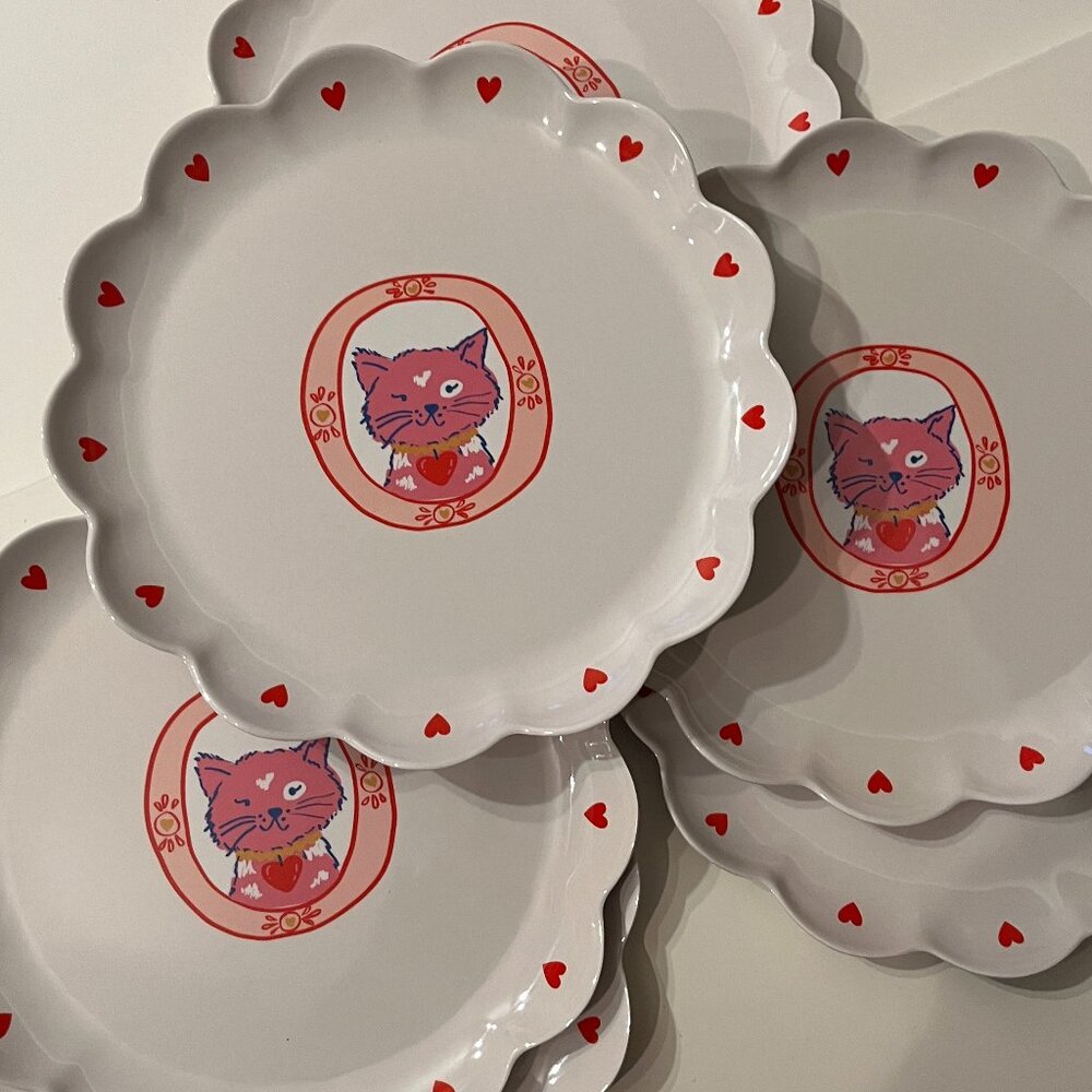 Cat Novelty Dinner Plates - Set of‎ SIX ( 10.5 inch - Melamine and Bamboo) (NEW)